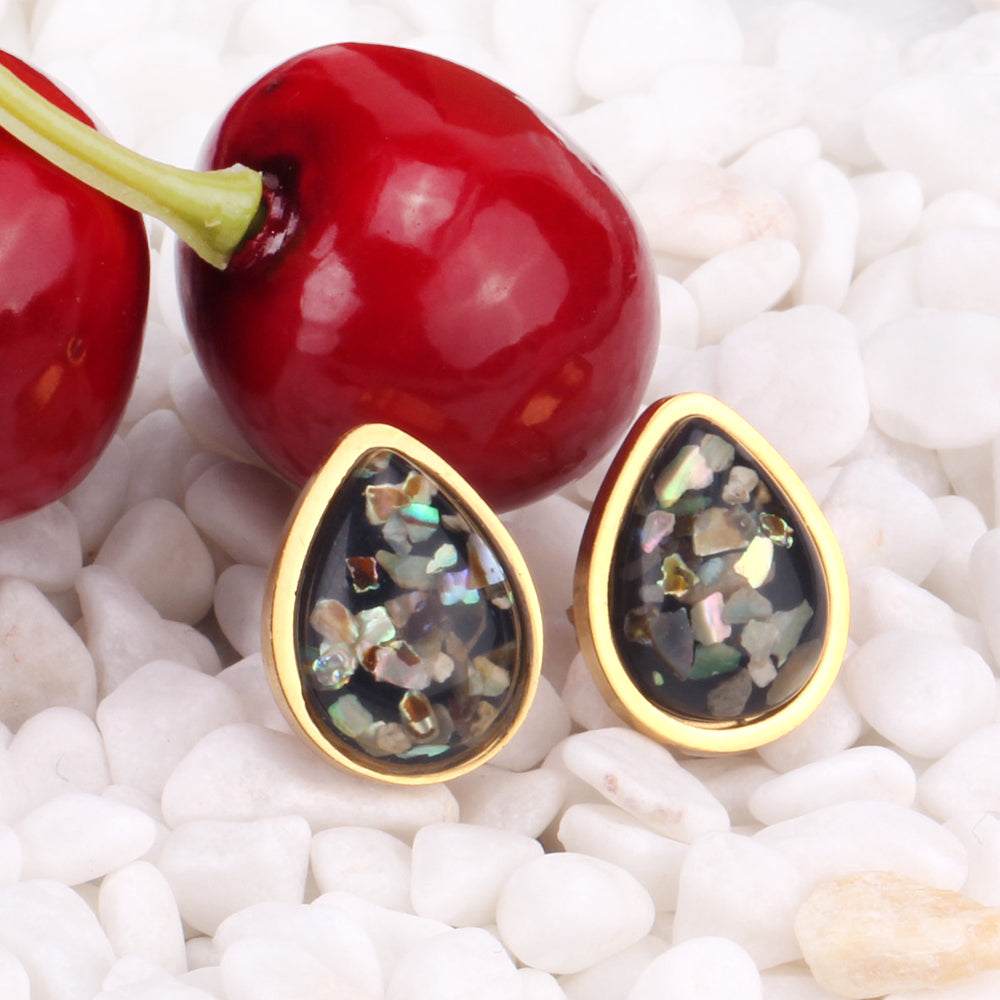 Gold/Steel Oval Black Flower Stone Jewelry Set asonjewelry