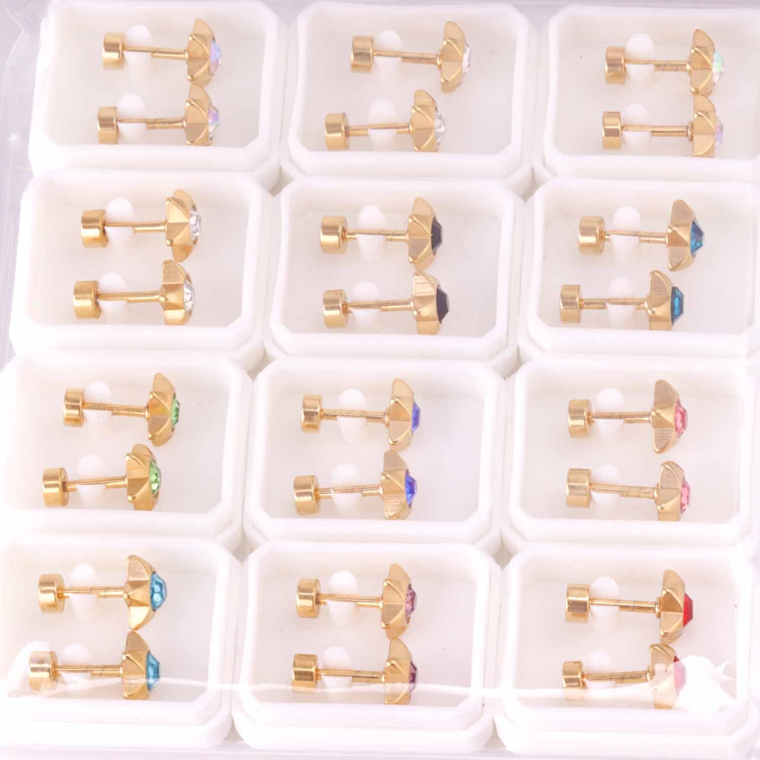 12 pairs 7mm steel/golden pentagram mixed drill/white diamond screw plugs asonjewelry