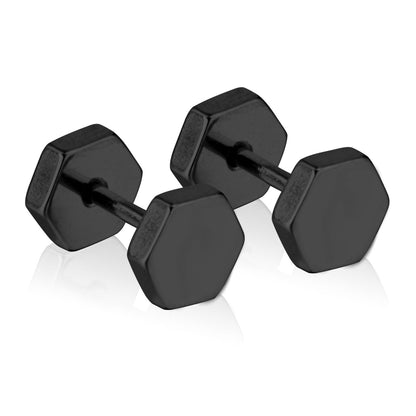 12 pairs 7mm Steel/Gold/Black Hexagonal Plugs asonjewelry