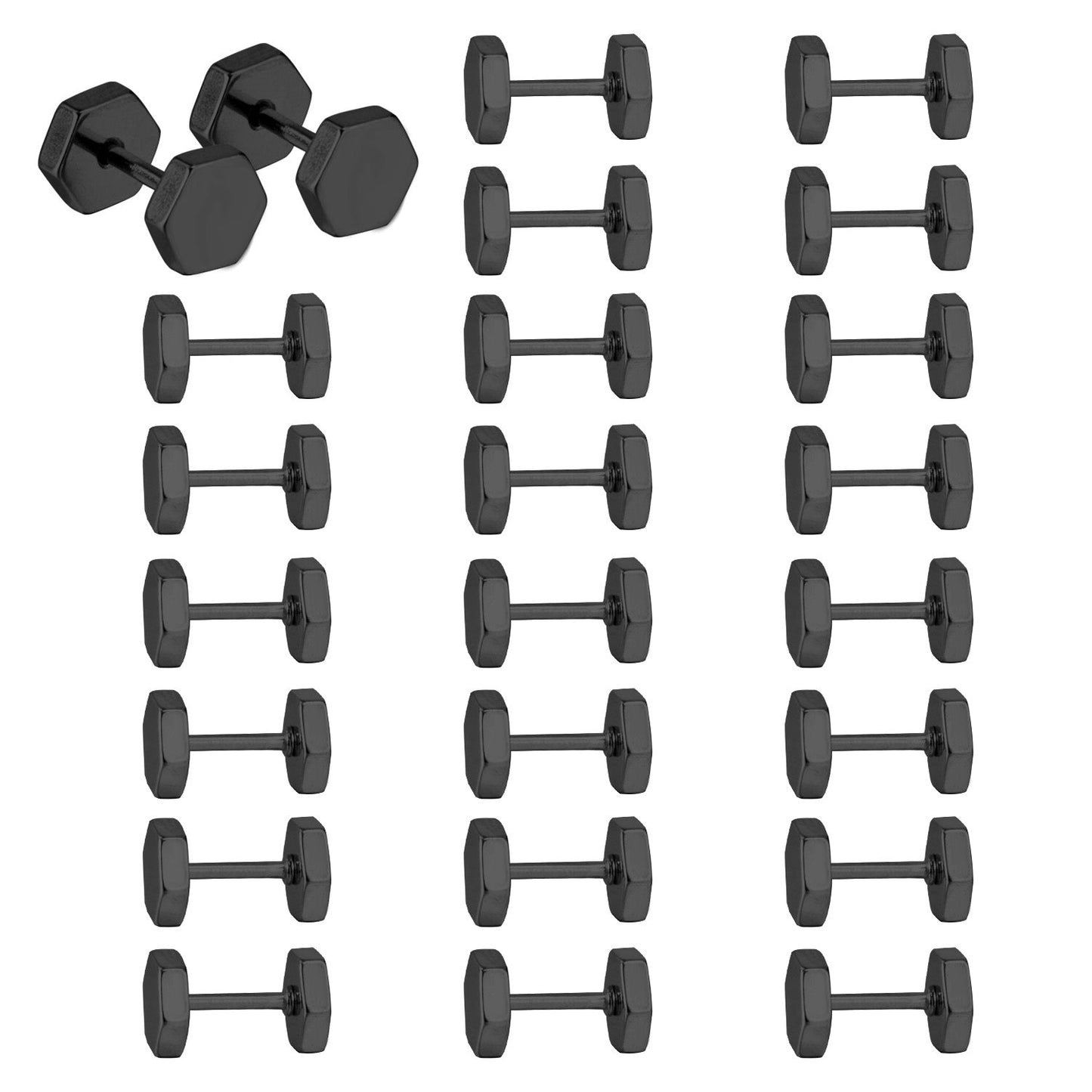 12 pairs 7mm Steel/Gold/Black Hexagonal Plugs asonjewelry