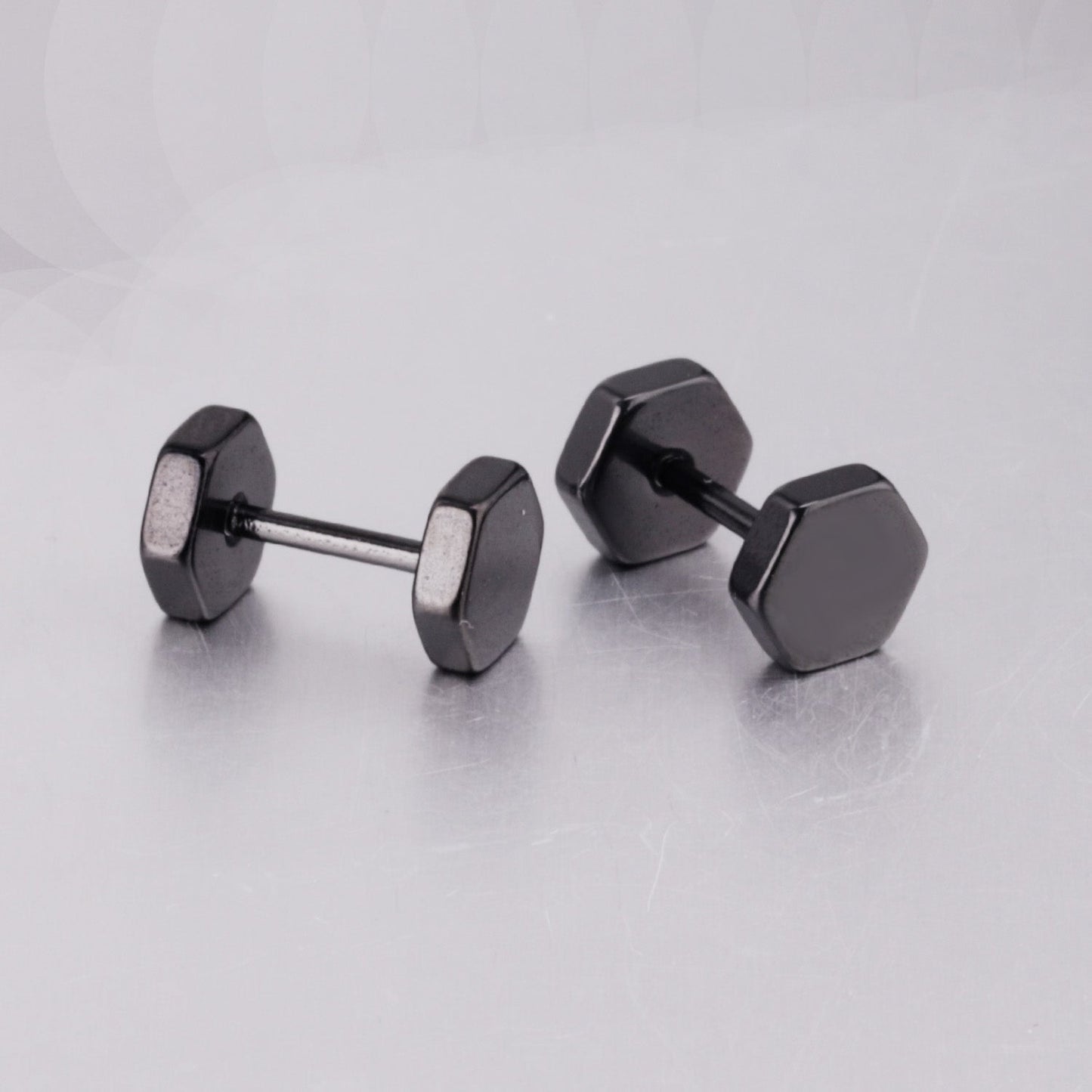 12 pairs 7mm Steel/Gold/Black Hexagonal Plugs asonjewelry