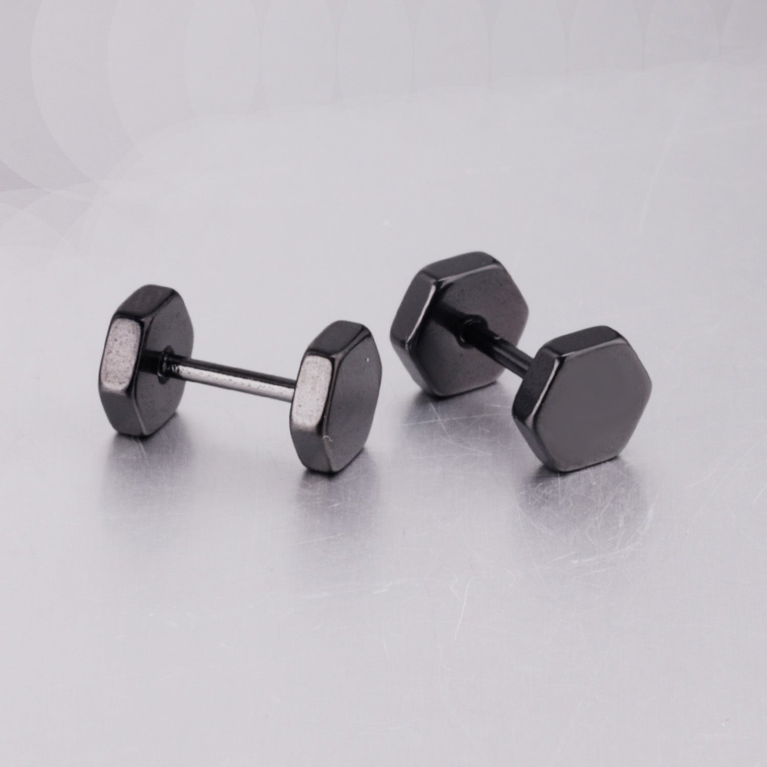 12 pairs 7mm Steel/Gold/Black Hexagonal Plugs asonjewelry