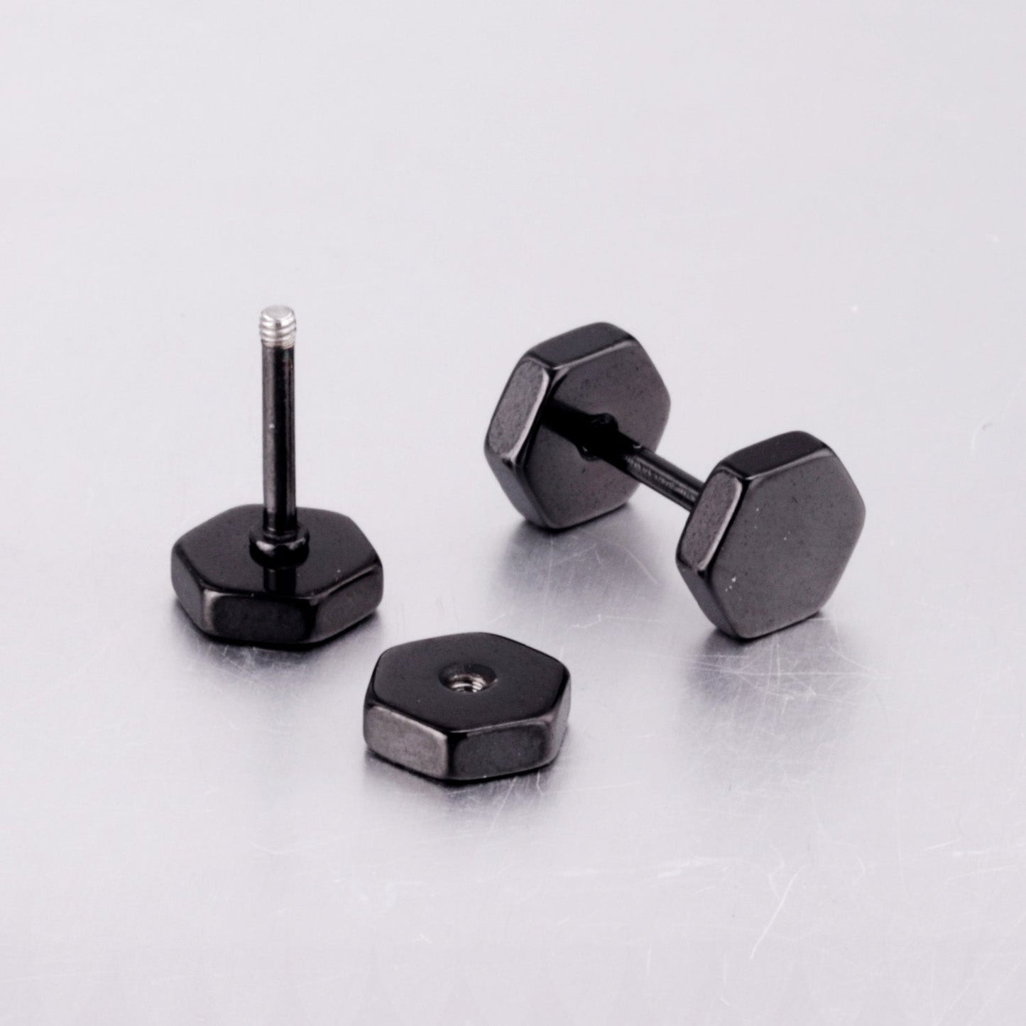 12 pairs 7mm Steel/Gold/Black Hexagonal Plugs asonjewelry