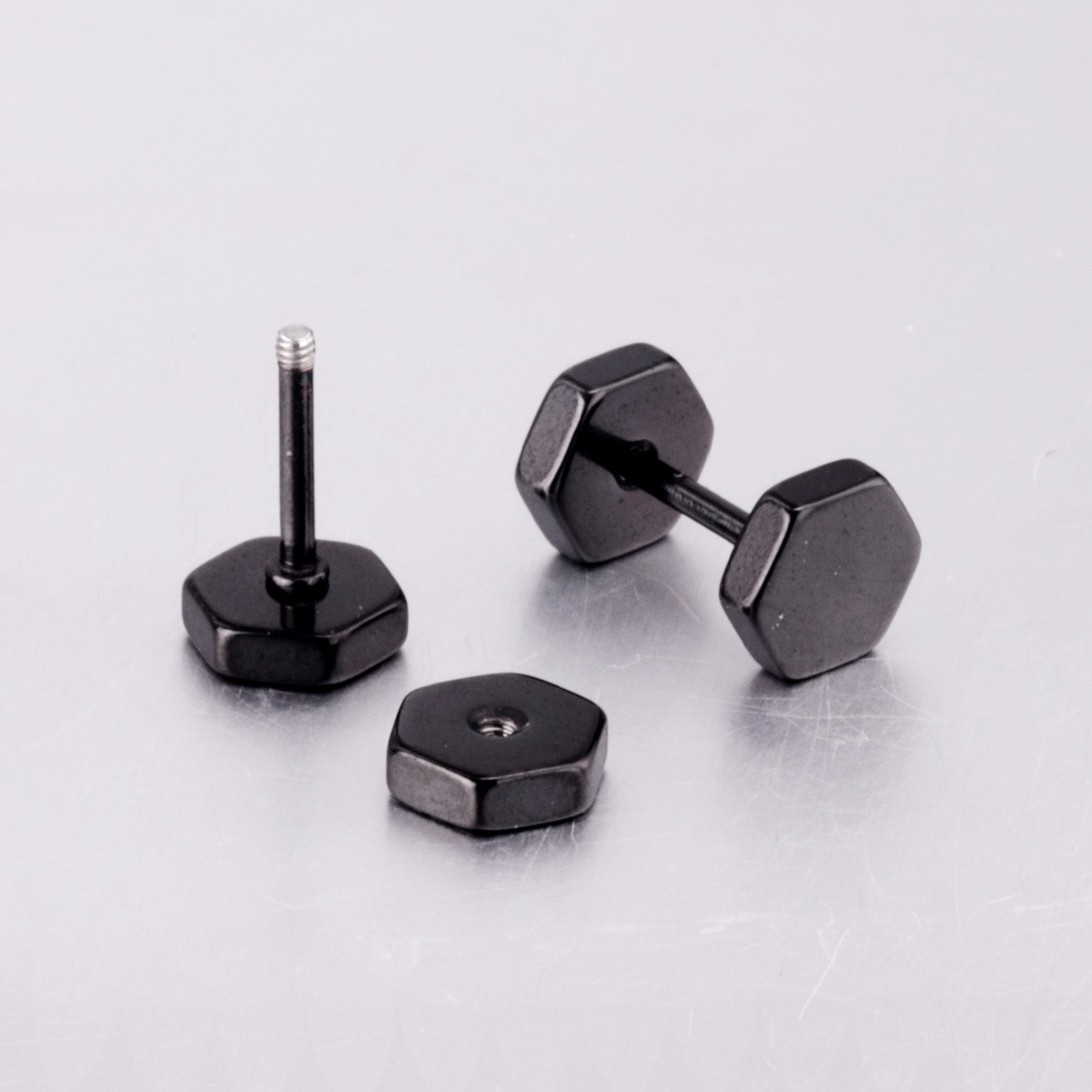 12 pairs 7mm Steel/Gold/Black Hexagonal Plugs asonjewelry