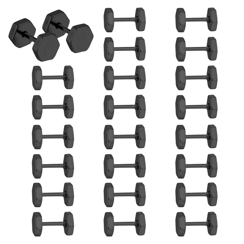 12 pairs 7mm Steel/Gold/Black Hexagonal Plugs