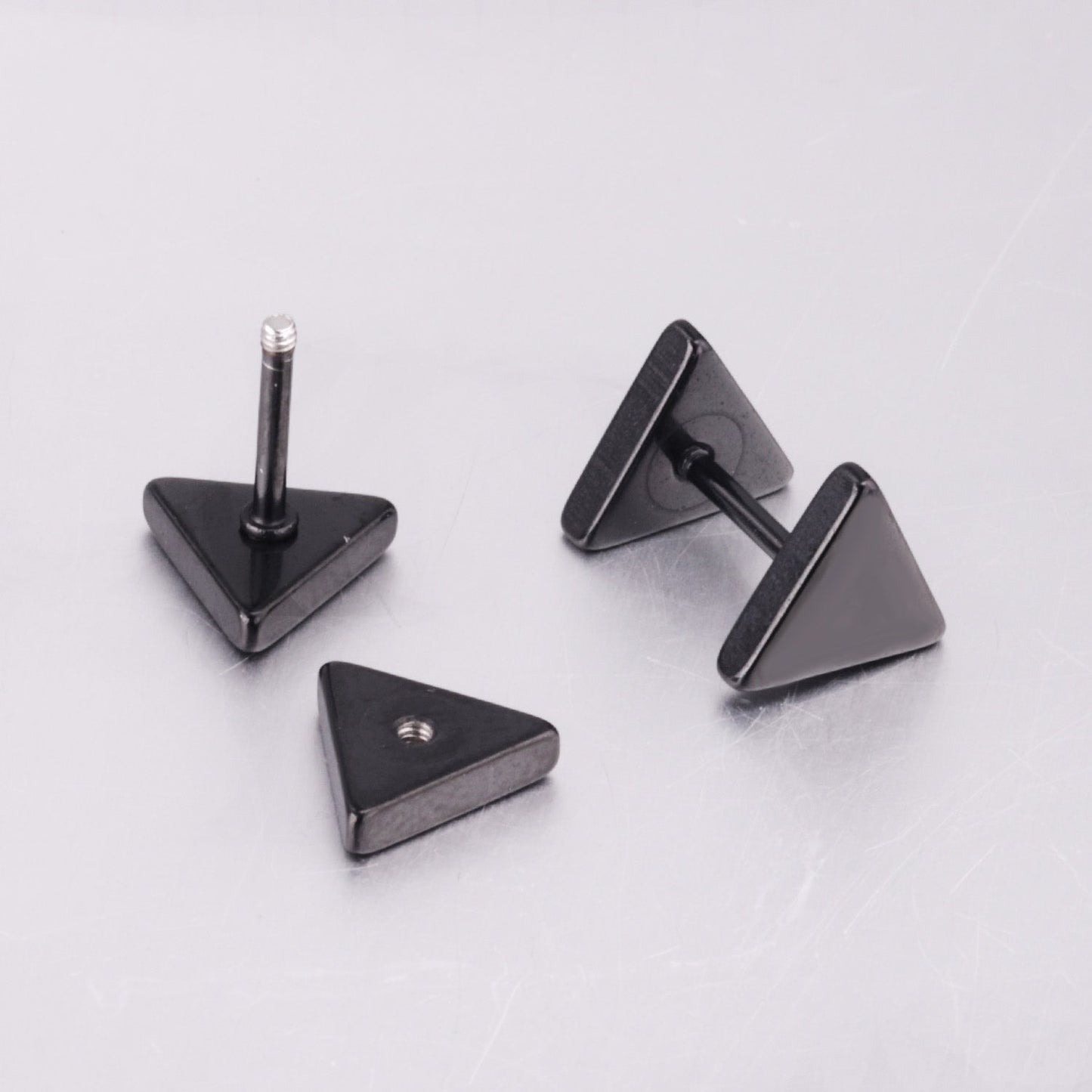12 pairs 8mm steel color/gold/black triangle screw plugs asonjewelry