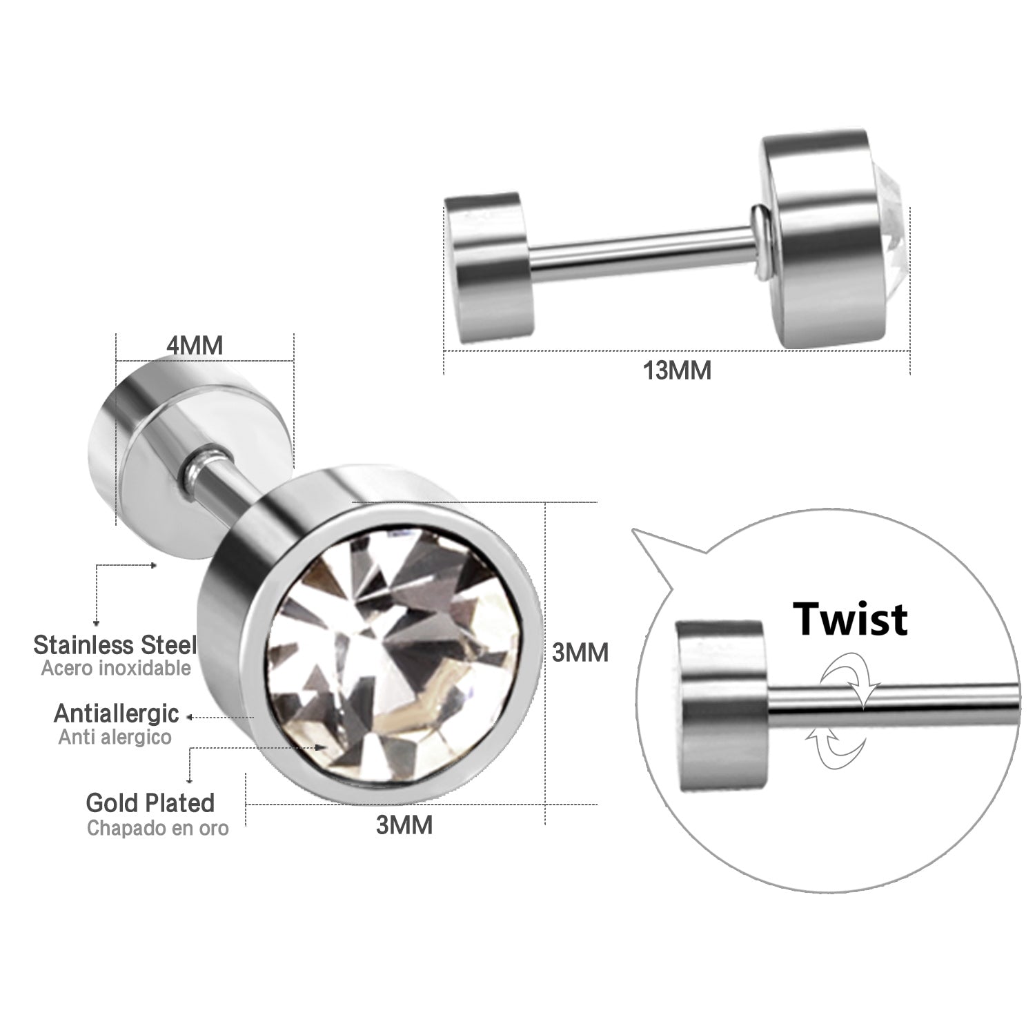 3mm/6mm Gold & Steel Column Mixed Drill Plugs asonjewelry