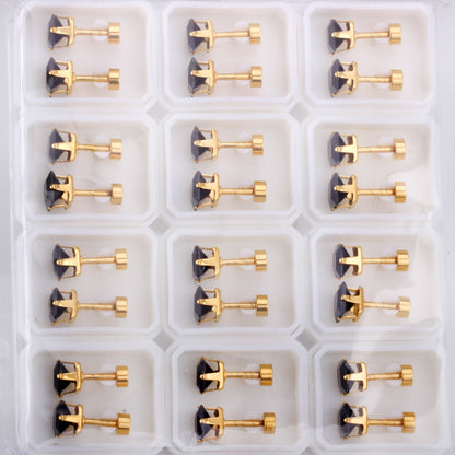 3mm~7mm Steel/Gold/Mixed color square white diamond screw plugs asonjewelry