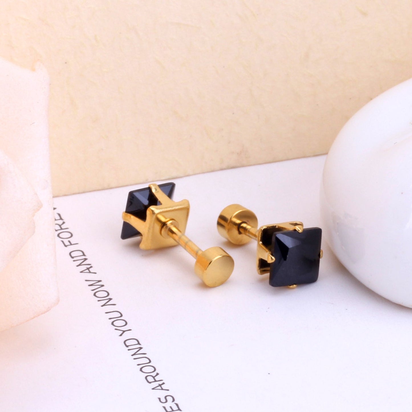 3mm~7mm Steel/Gold/Mixed color square white diamond screw plugs asonjewelry