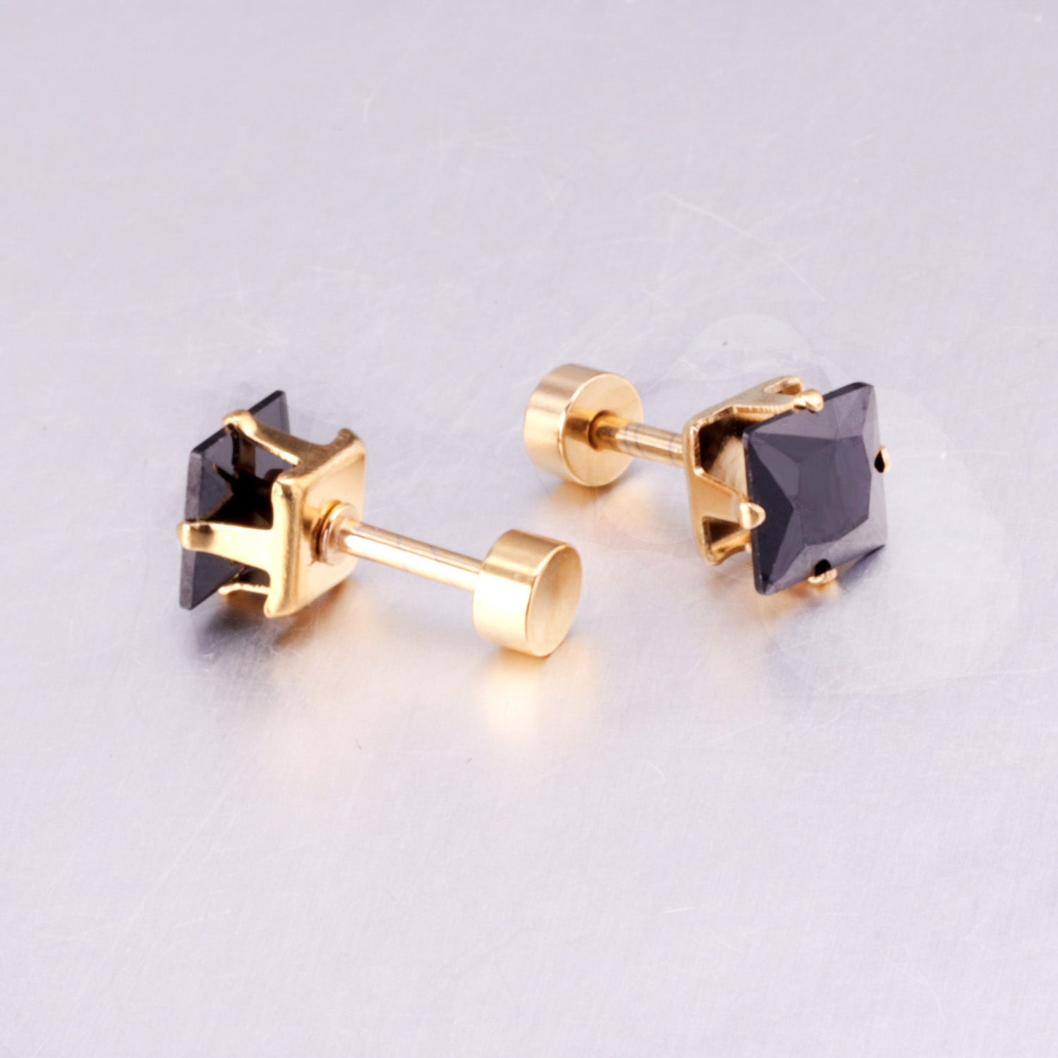 3mm~7mm Steel/Gold/Mixed color square white diamond screw plugs asonjewelry