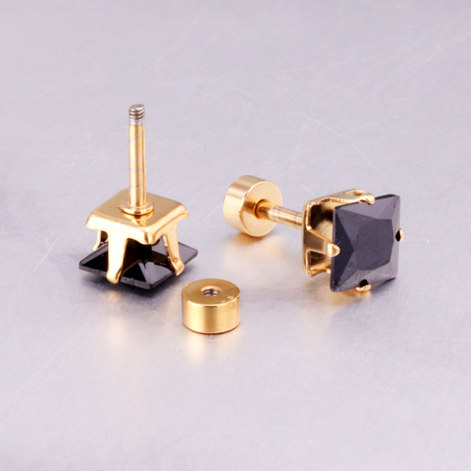3mm~7mm Steel/Gold/Mixed color square white diamond screw plugs asonjewelry