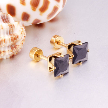 3mm~7mm Steel/Gold/Mixed color square white diamond screw plugs asonjewelry