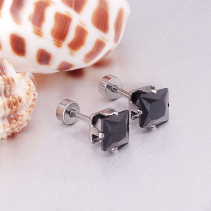 3mm~7mm Steel/Gold/Mixed color square white diamond screw plugs asonjewelry