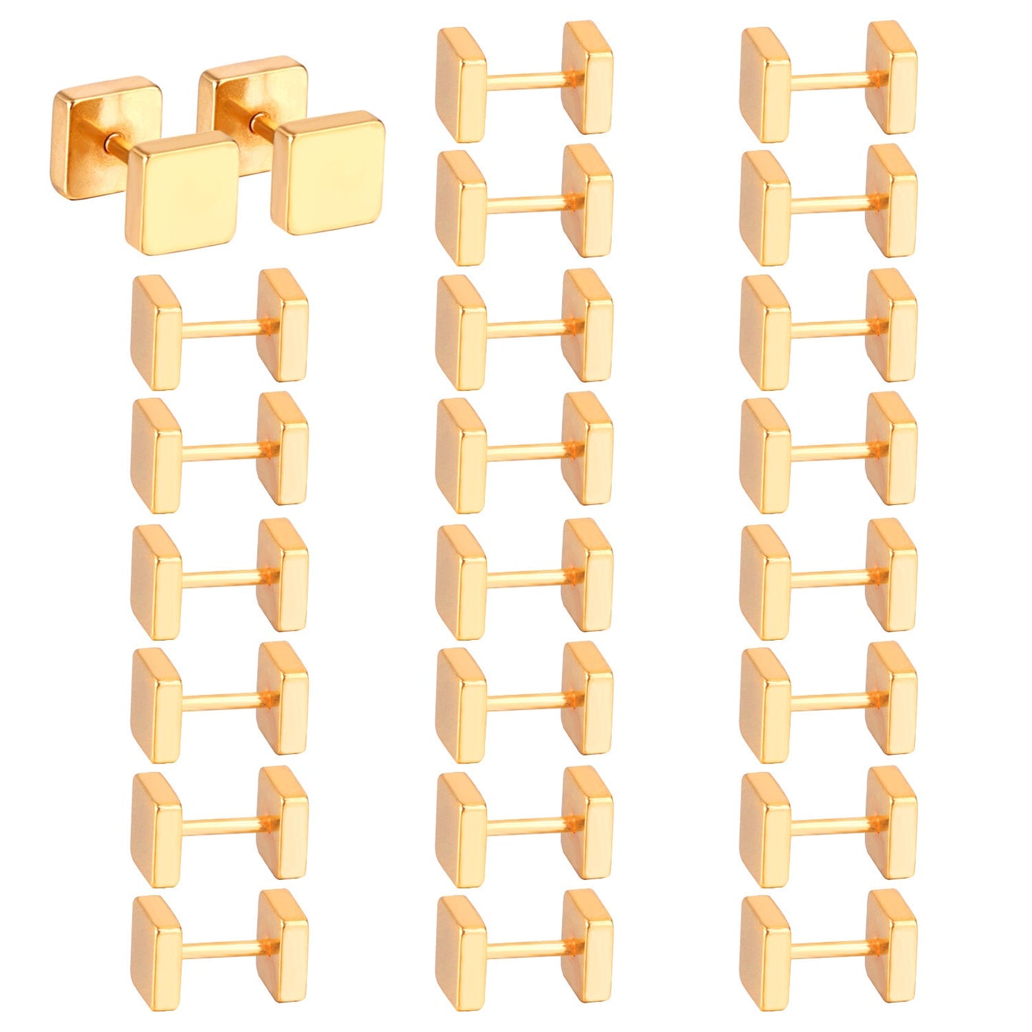 4mm/6mm/8mm Gold-Steel Square Cake Plugs asonjewelry