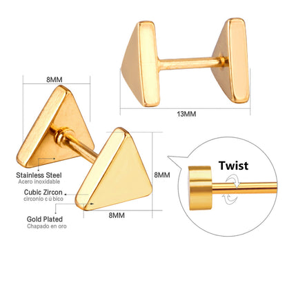 12 pairs 8mm steel color/gold/black triangle screw plugs asonjewelry