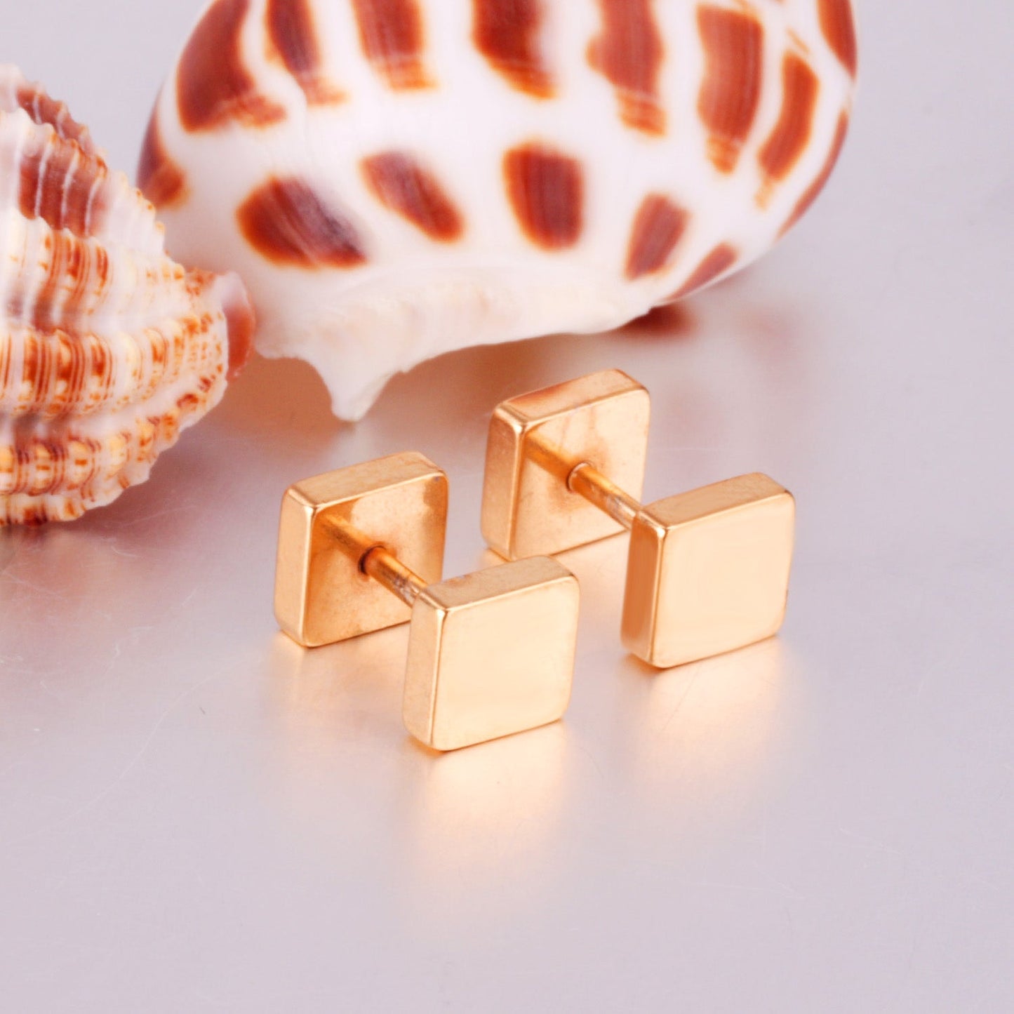 4mm/6mm/8mm Gold-Steel Square Cake Plugs asonjewelry