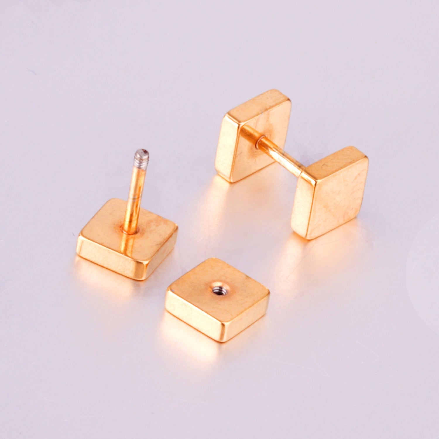 4mm/6mm/8mm Gold-Steel Square Cake Plugs asonjewelry