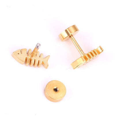 12 pairs steel/gold Cut Fishbone Screwback Earrings without diamonds asonjewelry