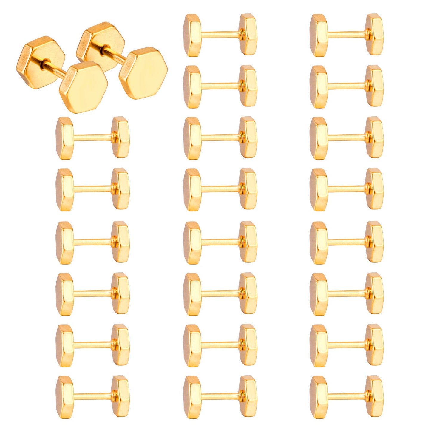 12 pairs 7mm Steel/Gold/Black Hexagonal Plugs asonjewelry