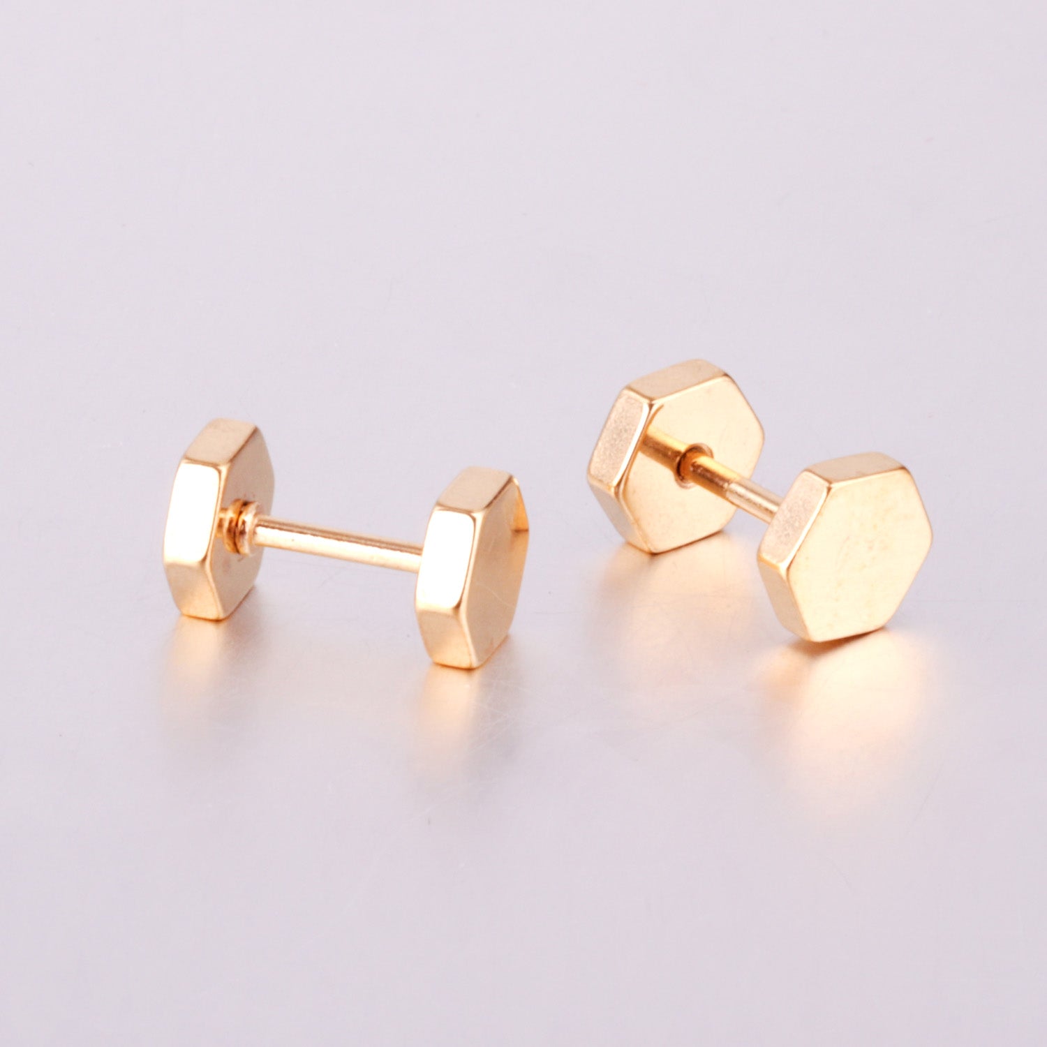 12 pairs 7mm Steel/Gold/Black Hexagonal Plugs asonjewelry