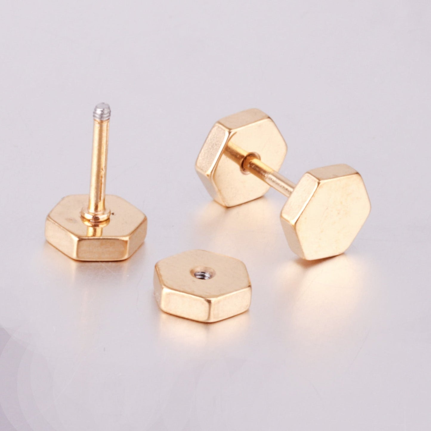 12 pairs 7mm Steel/Gold/Black Hexagonal Plugs asonjewelry