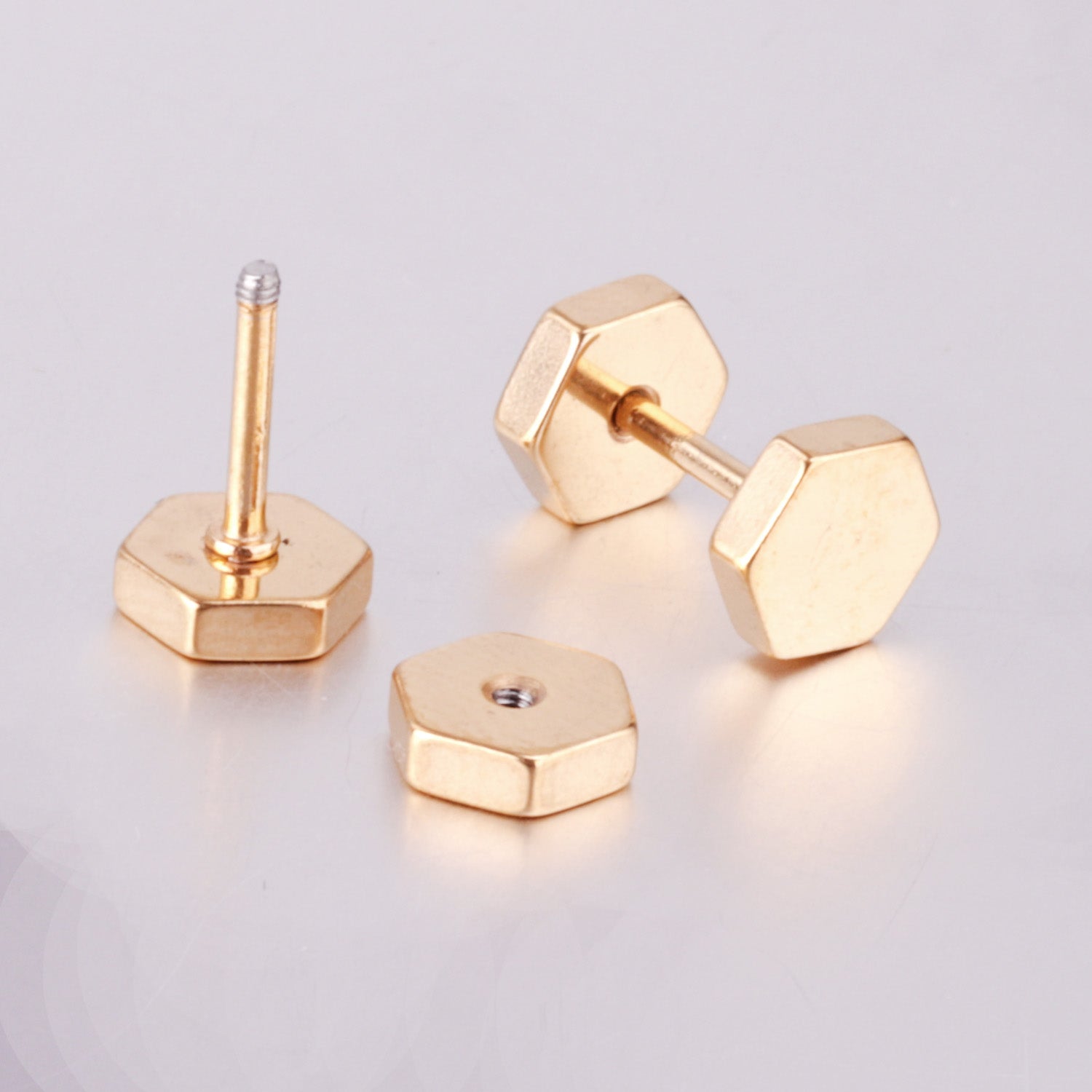 12 pairs 7mm Steel/Gold/Black Hexagonal Plugs asonjewelry