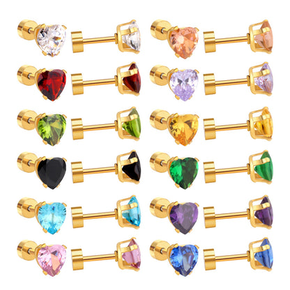 6mm Steel & Gold Heart Shaped Mixed Drill Plugs asonjewelry