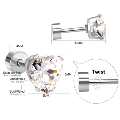 6mm Steel & Gold Heart Shaped Mixed Drill Plugs asonjewelry