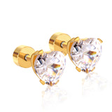 12 pair 6mm Steel/Gold Heart White/Black/Blue CZ Screw Plugs