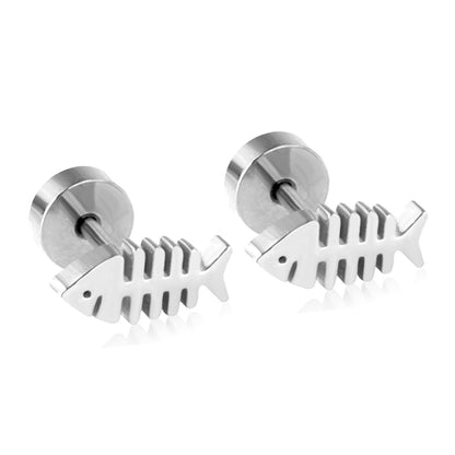 12 pairs steel/gold Cut Fishbone Screwback Earrings without diamonds asonjewelry