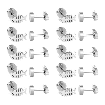 12 pairs steel/gold Cut Fishbone Screwback Earrings without diamonds asonjewelry