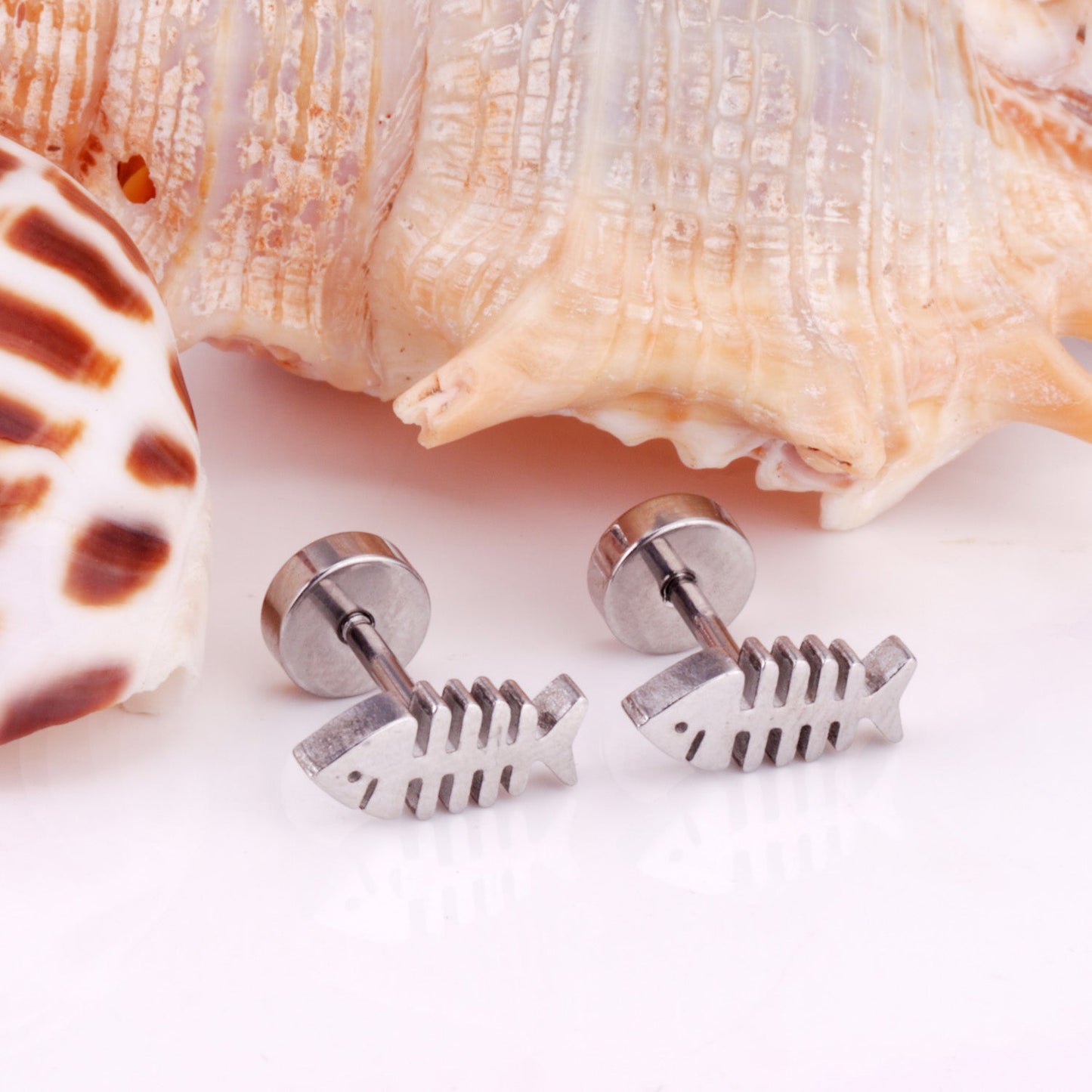 12 pairs steel/gold Cut Fishbone Screwback Earrings without diamonds asonjewelry