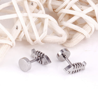 12 pairs steel/gold Cut Fishbone Screwback Earrings without diamonds asonjewelry