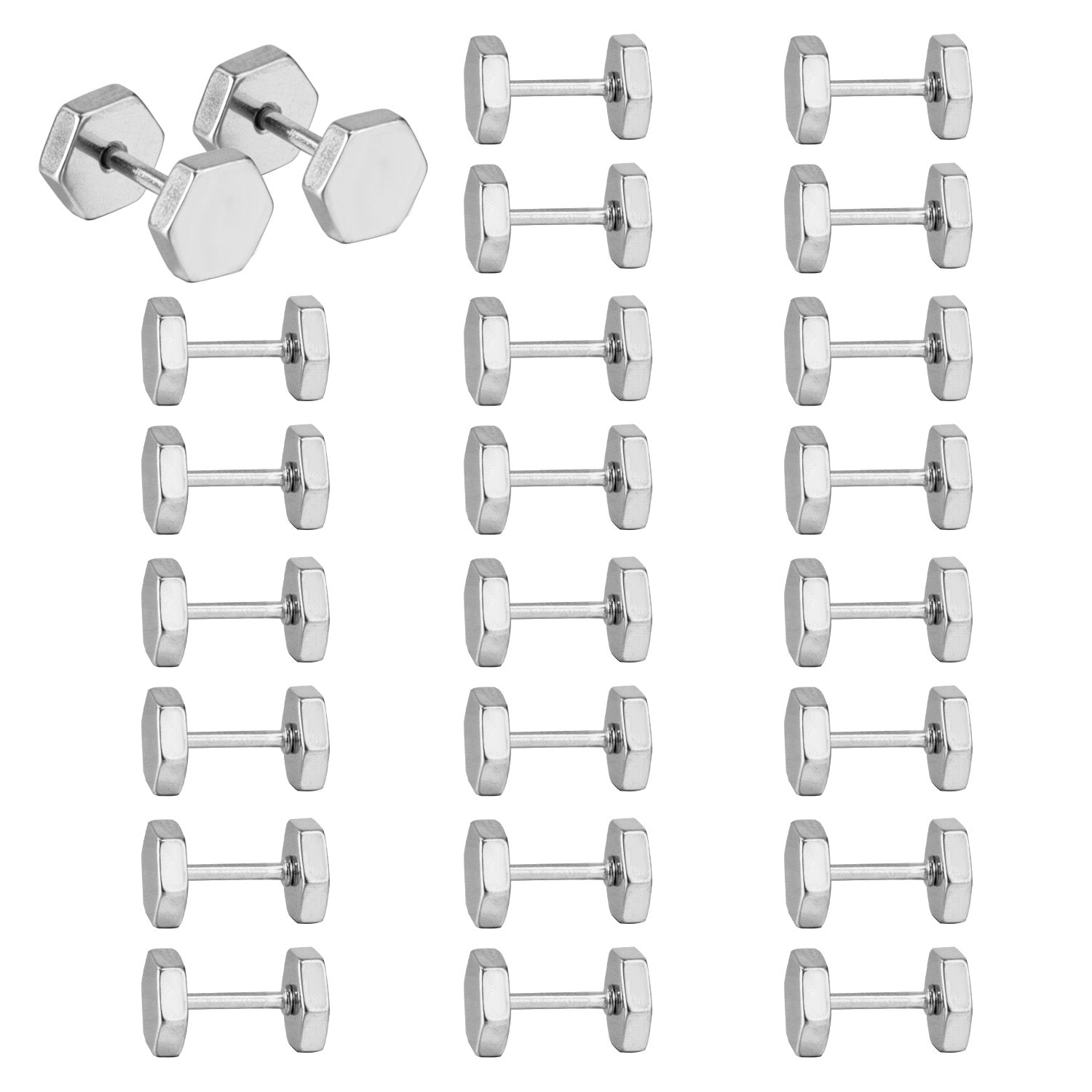 12 pairs 7mm Steel/Gold/Black Hexagonal Plugs asonjewelry