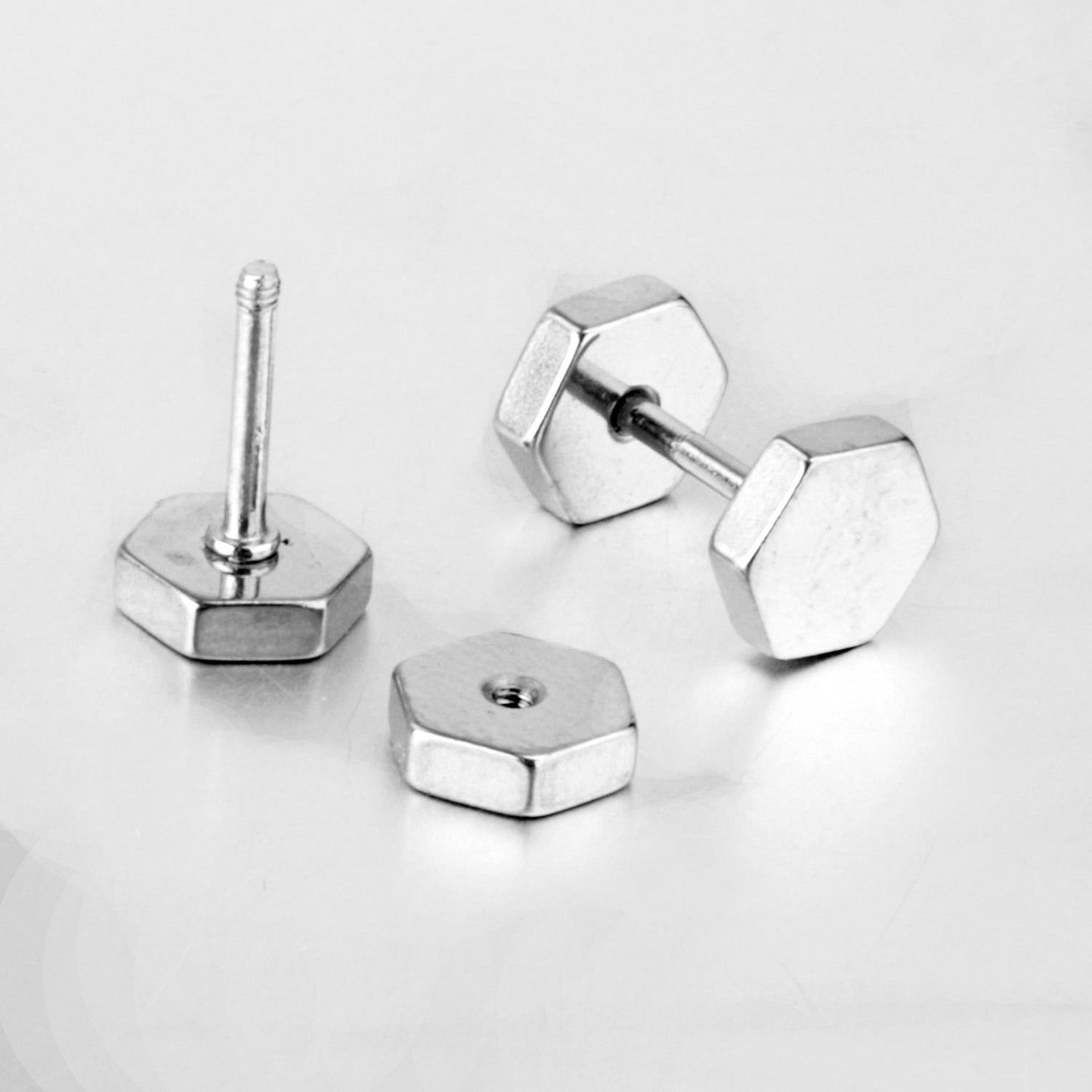 12 pairs 7mm Steel/Gold/Black Hexagonal Plugs asonjewelry