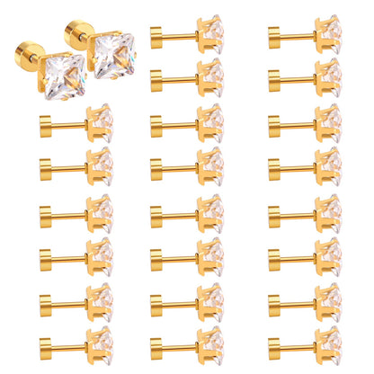 3mm~7mm Steel/Gold/Mixed color square white diamond screw plugs asonjewelry