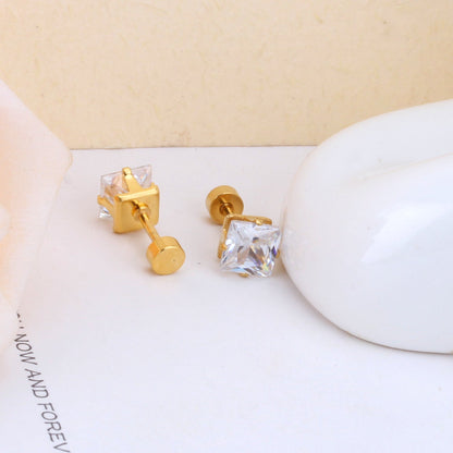 3mm~7mm Steel/Gold/Mixed color square white diamond screw plugs asonjewelry