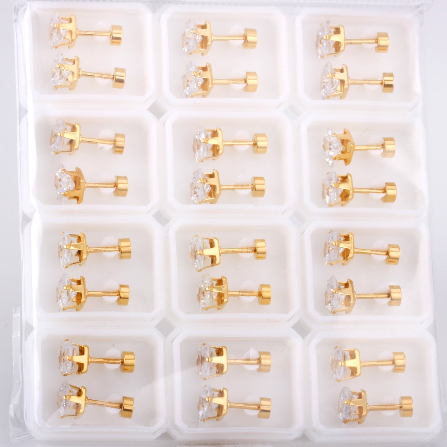 3mm~7mm Steel/Gold/Mixed color square white diamond screw plugs asonjewelry