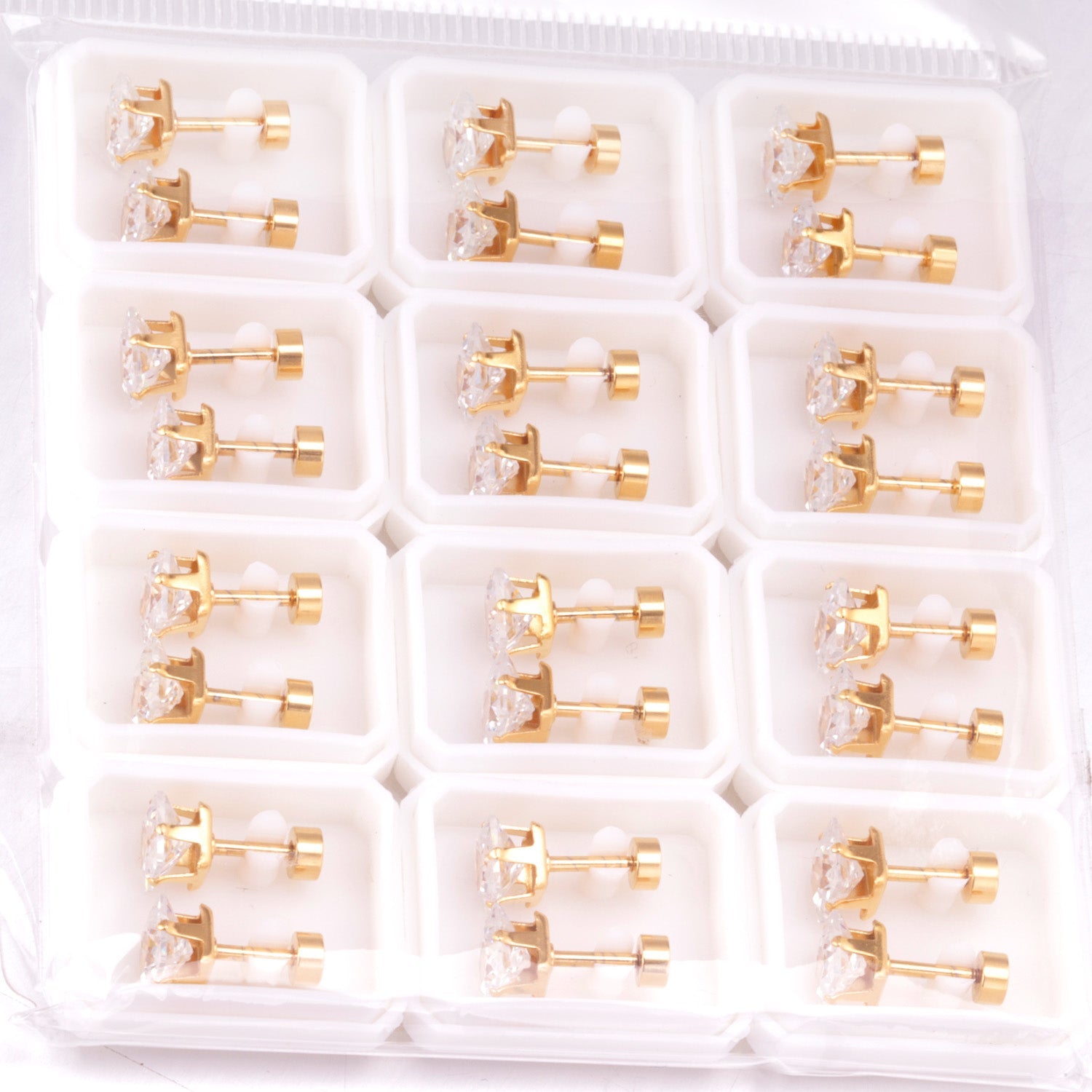 3mm~7mm Steel/Gold/Mixed color square white diamond screw plugs asonjewelry