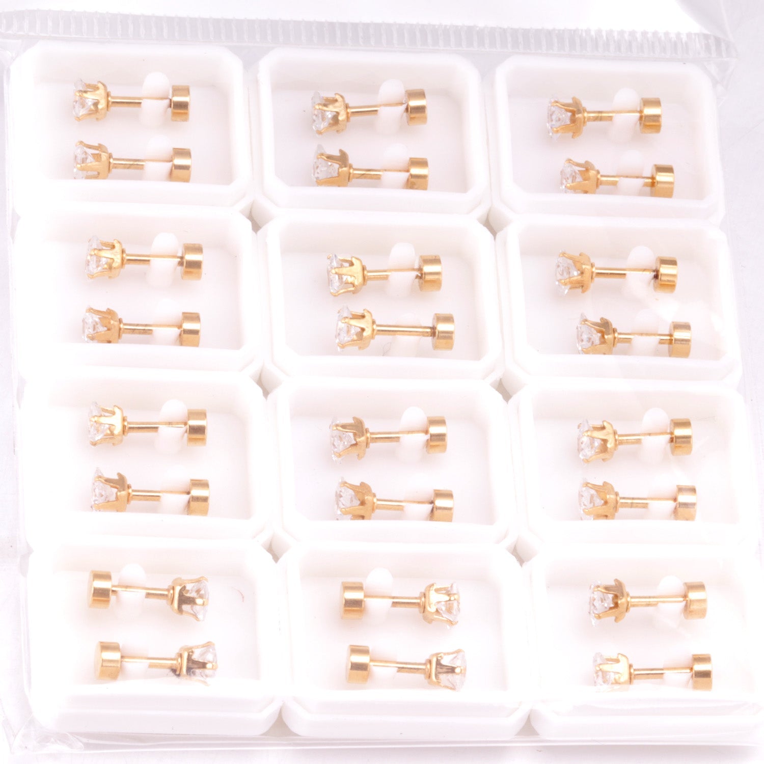3mm~7mm Steel/Gold/Mixed color square white diamond screw plugs asonjewelry