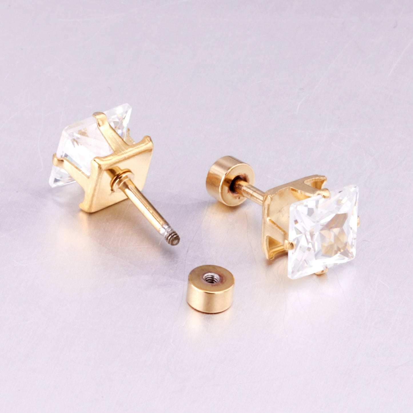 3mm~7mm Steel/Gold/Mixed color square white diamond screw plugs asonjewelry