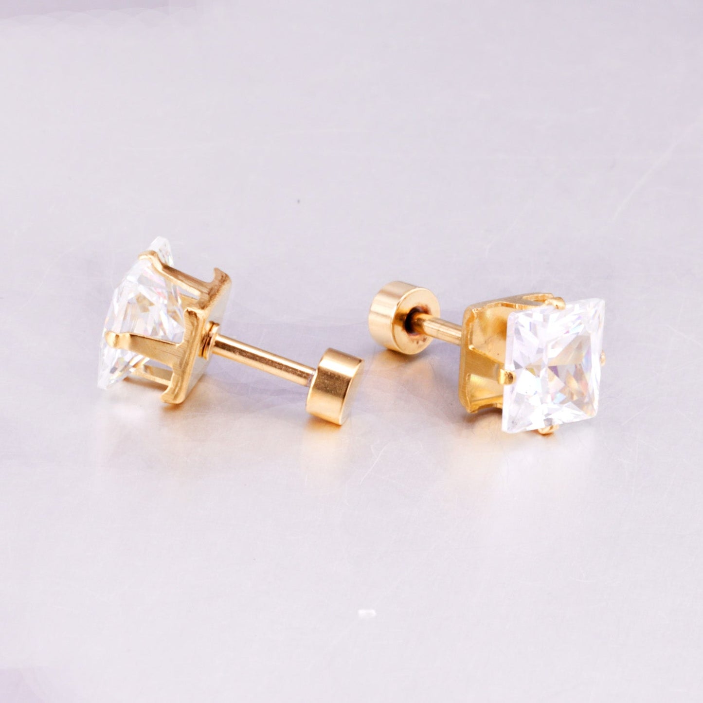 3mm~7mm Steel/Gold/Mixed color square white diamond screw plugs asonjewelry