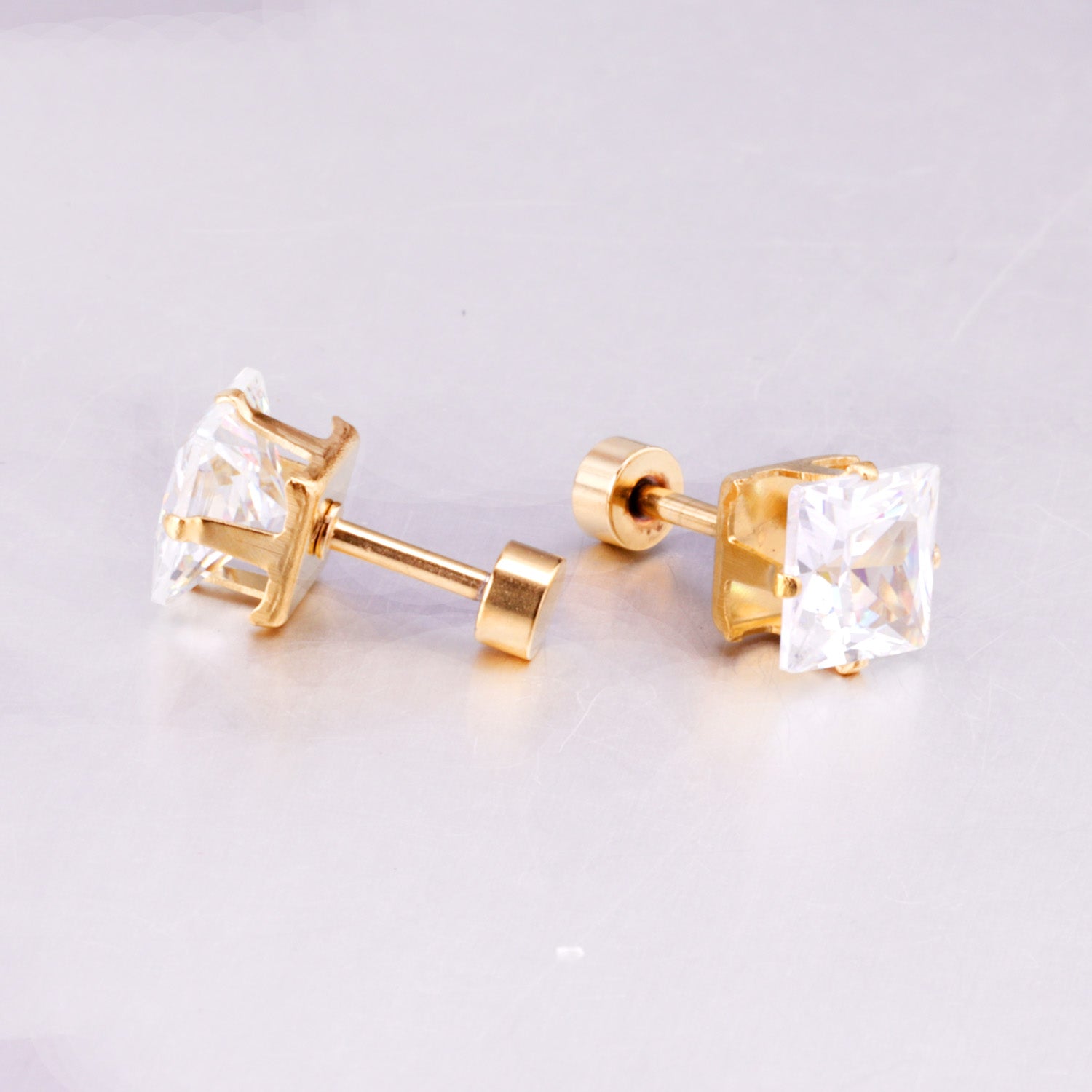 3mm~7mm Steel/Gold/Mixed color square white diamond screw plugs asonjewelry