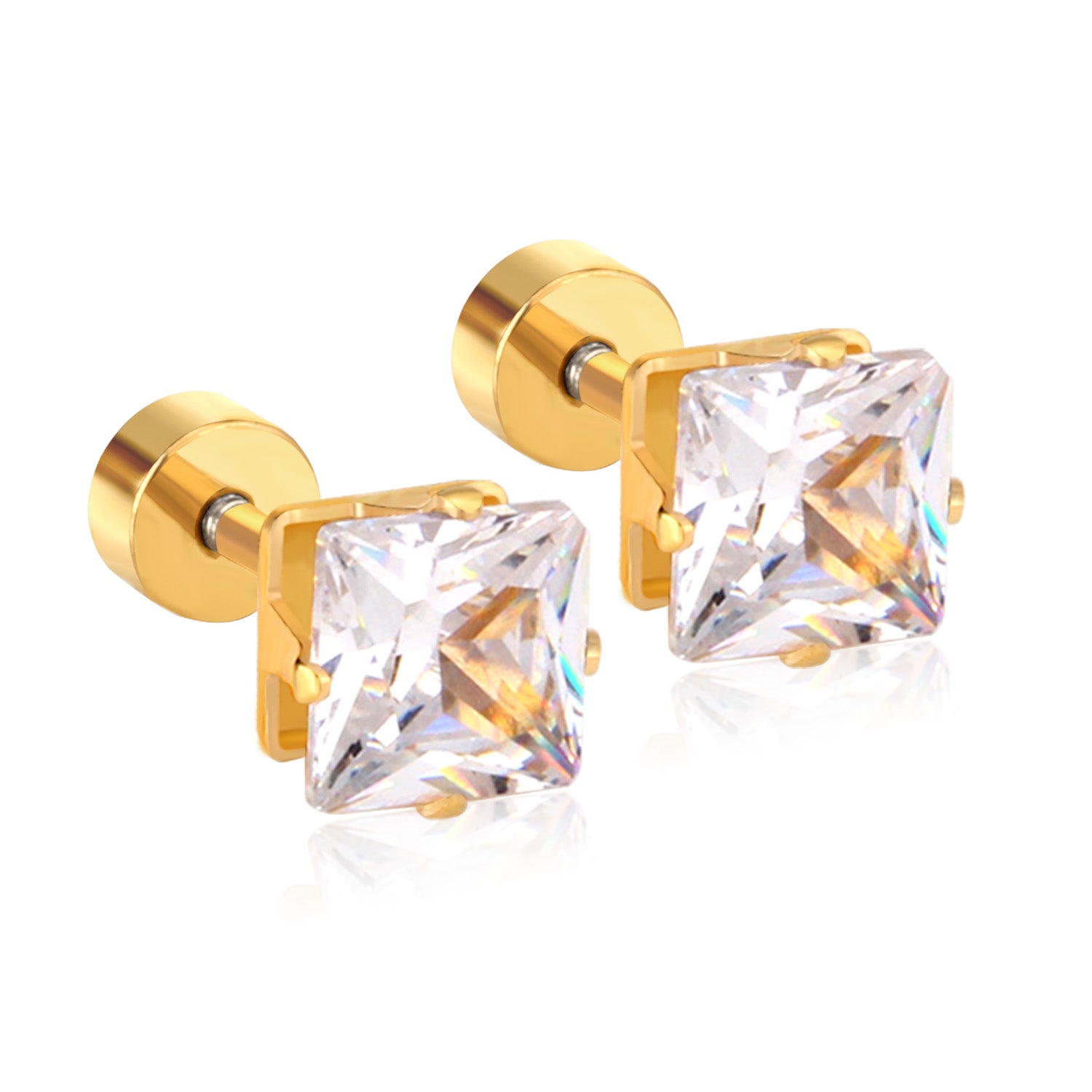 3mm~7mm Steel/Gold/Mixed color square white diamond screw plugs asonjewelry