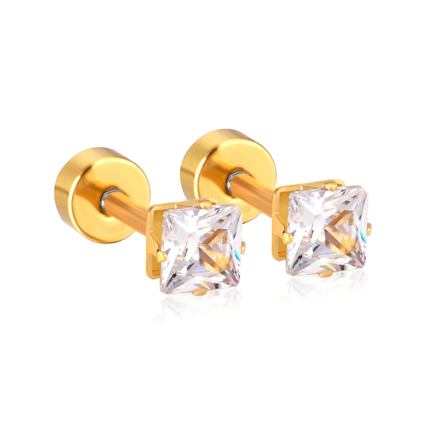 3mm~7mm Steel/Gold/Mixed color square white diamond screw plugs asonjewelry