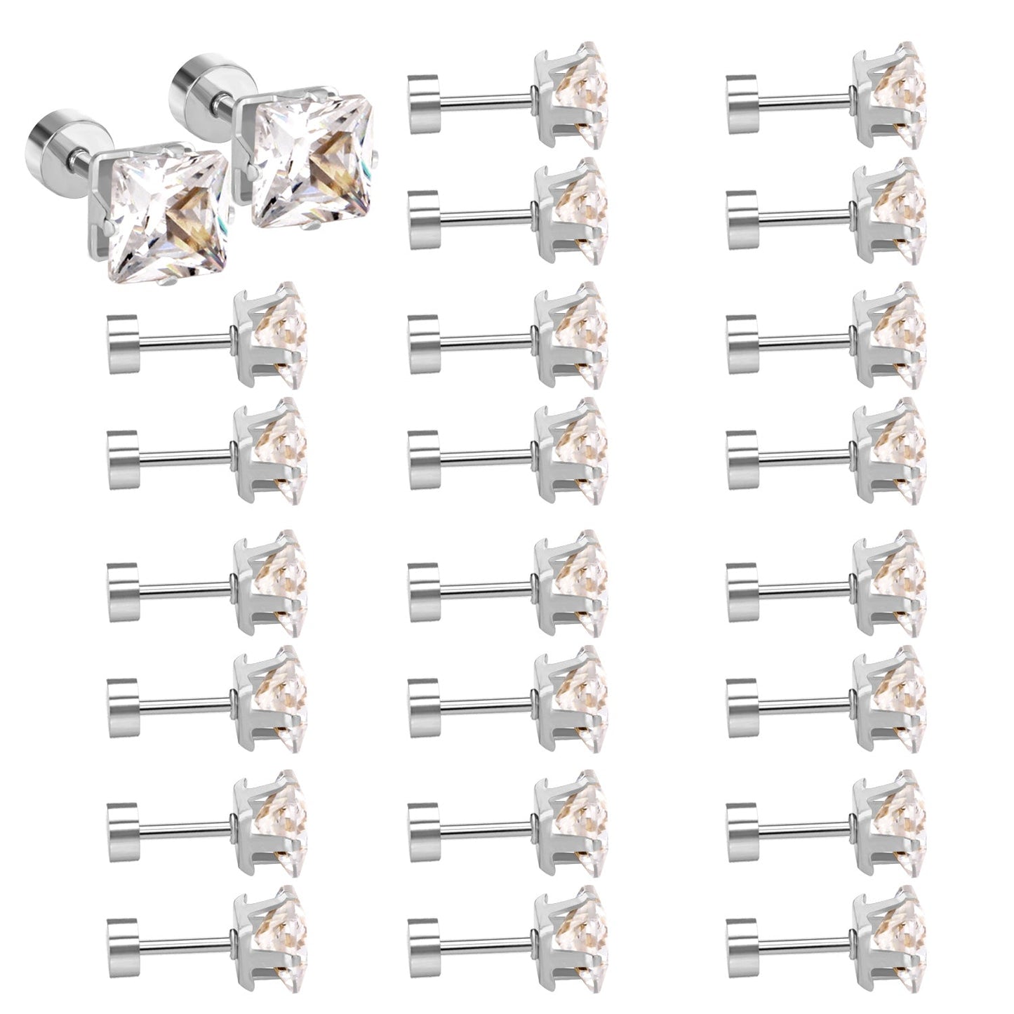 3mm~7mm Steel/Gold/Mixed color square white diamond screw plugs asonjewelry