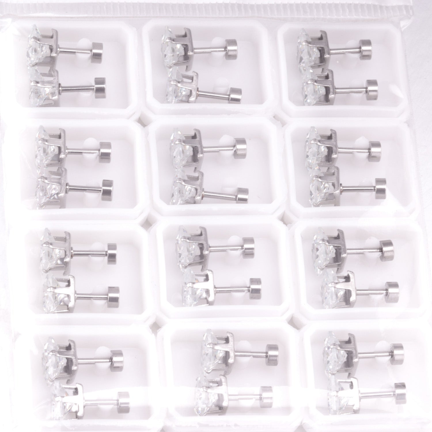 3mm~7mm Steel/Gold/Mixed color square white diamond screw plugs asonjewelry