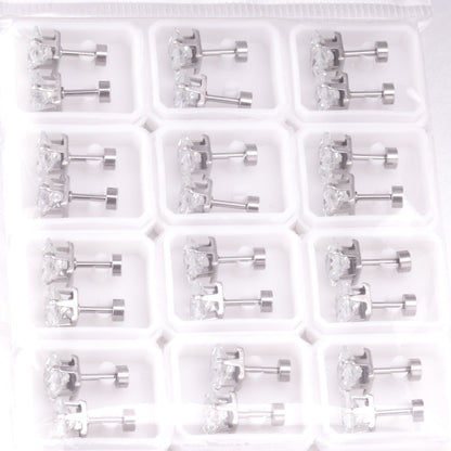 3mm~7mm Steel/Gold/Mixed color square white diamond screw plugs asonjewelry