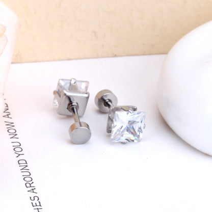 3mm~7mm Steel/Gold/Mixed color square white diamond screw plugs asonjewelry
