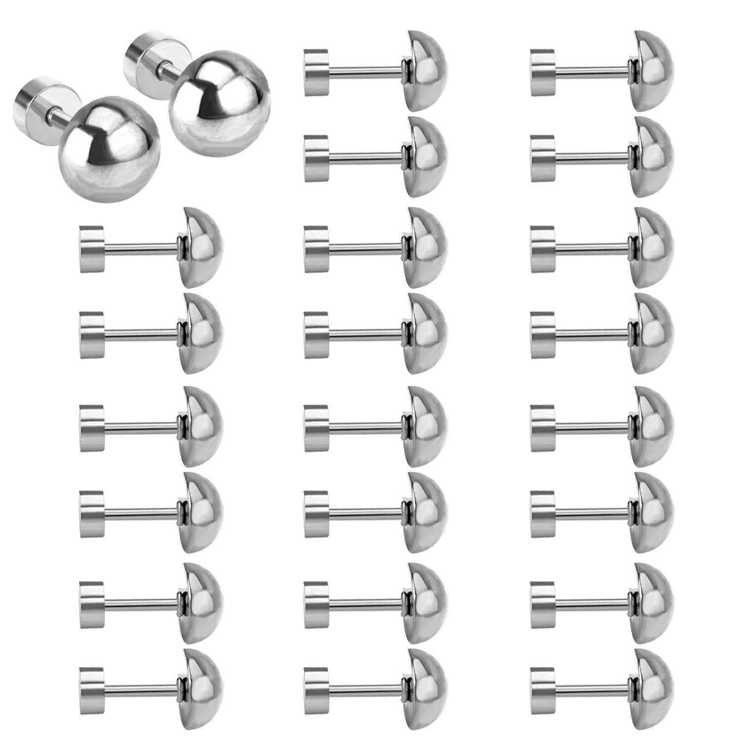 4mm~8mm steel color & gold color half-round ball screw plugs asonjewelry